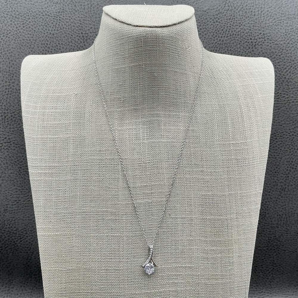 Silver Tone Asymmetrical Pendant Necklace Clear Stone 18 In Womens Jewelry